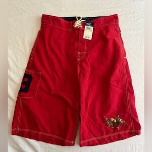 VTG NWT Polo Ralph Lauren Swim Trunks Youth L Red Board Logo
